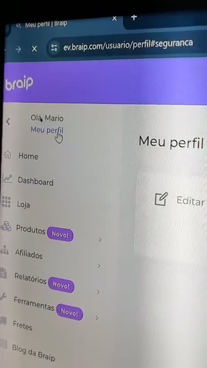 Perfil na plataforma escrito Olá, Mario